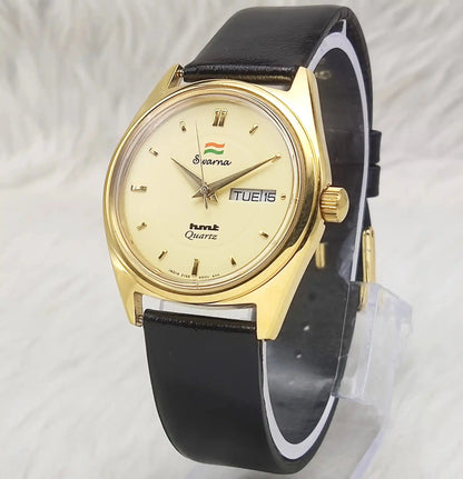 HMT Swarna Day Date Feature Quartz Cream Dial Watch