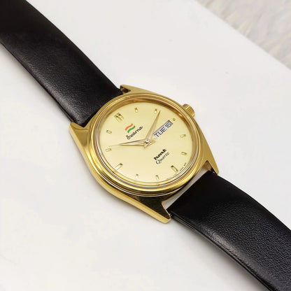 HMT Swarna Day Date Feature Quartz Cream Dial Watch