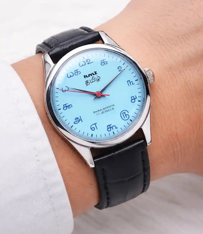 HMT Tamil Ocean Blue Dial Para Shock 17 Jewels Handwinding Discover-Diamonds Physical