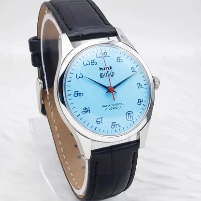HMT Tamil Ocean Blue Dial Para Shock 17 Jewels Handwinding Discover-Diamonds Physical