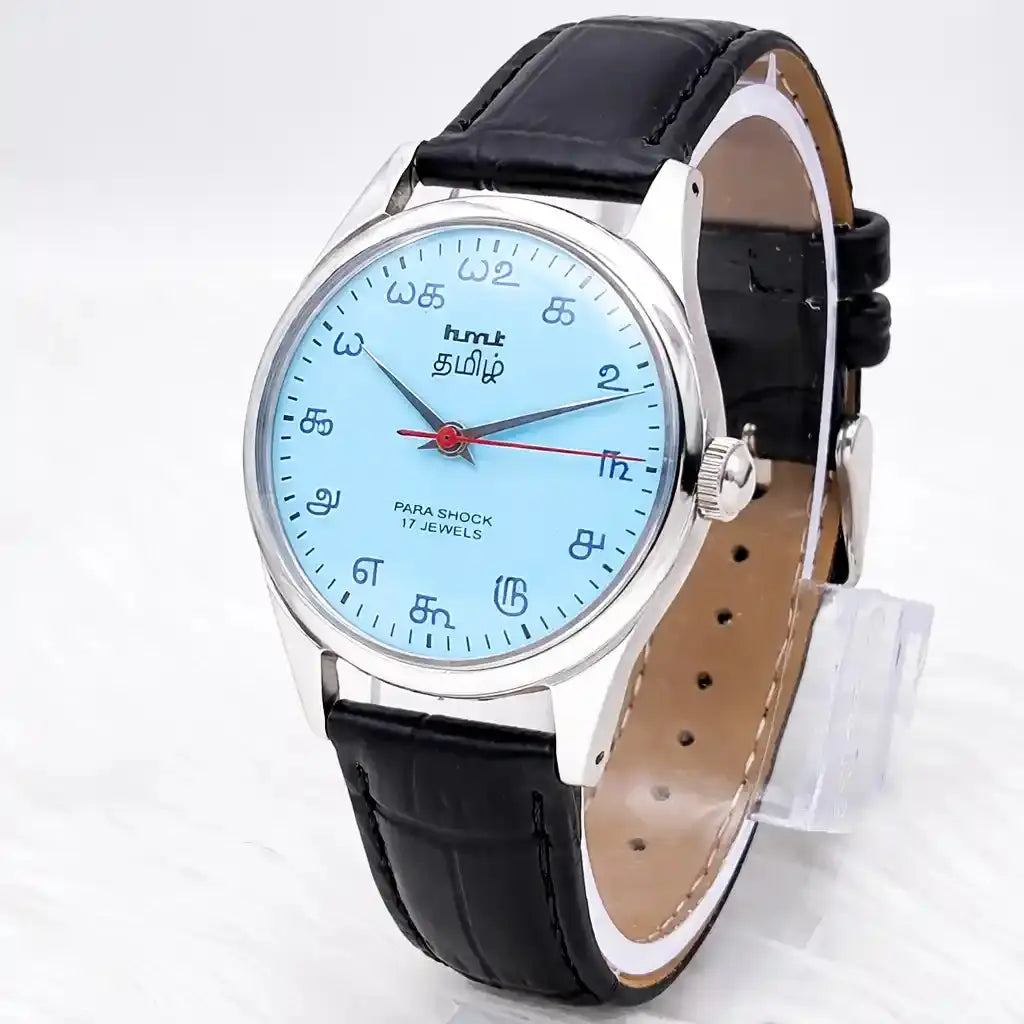 HMT Tamil Ocean Blue Dial Para Shock 17 Jewels Handwinding Discover-Diamonds Physical