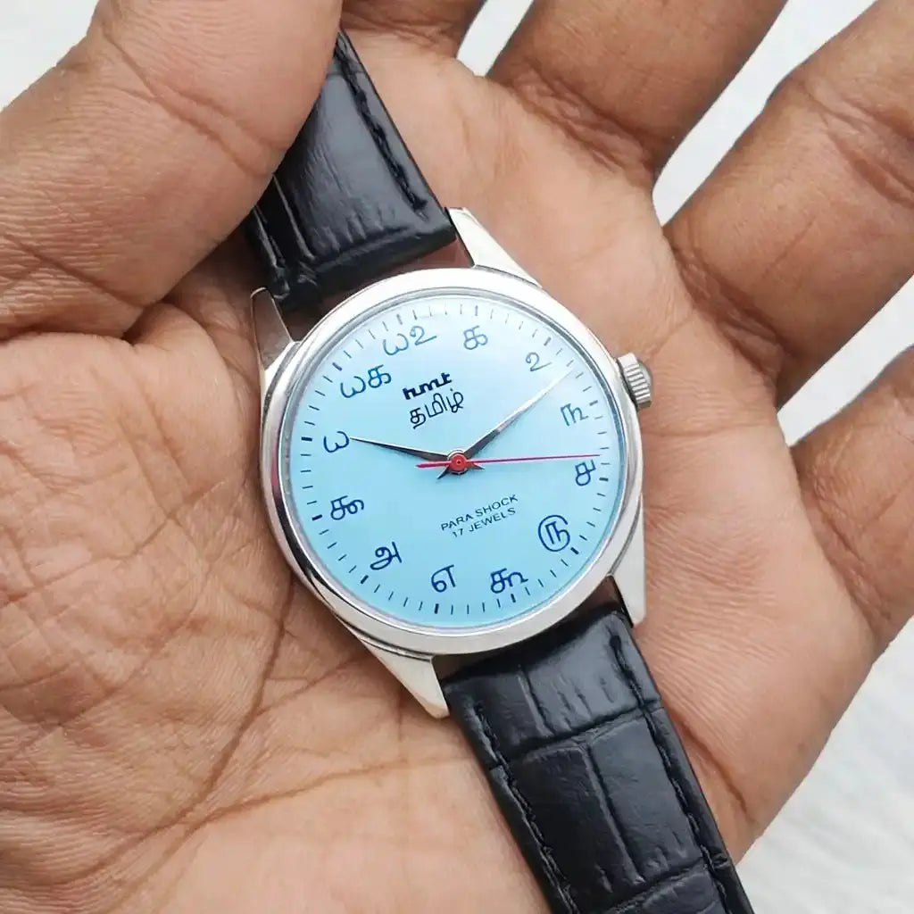 HMT Tamil Ocean Blue Dial Para Shock 17 Jewels Handwinding Discover-Diamonds Physical