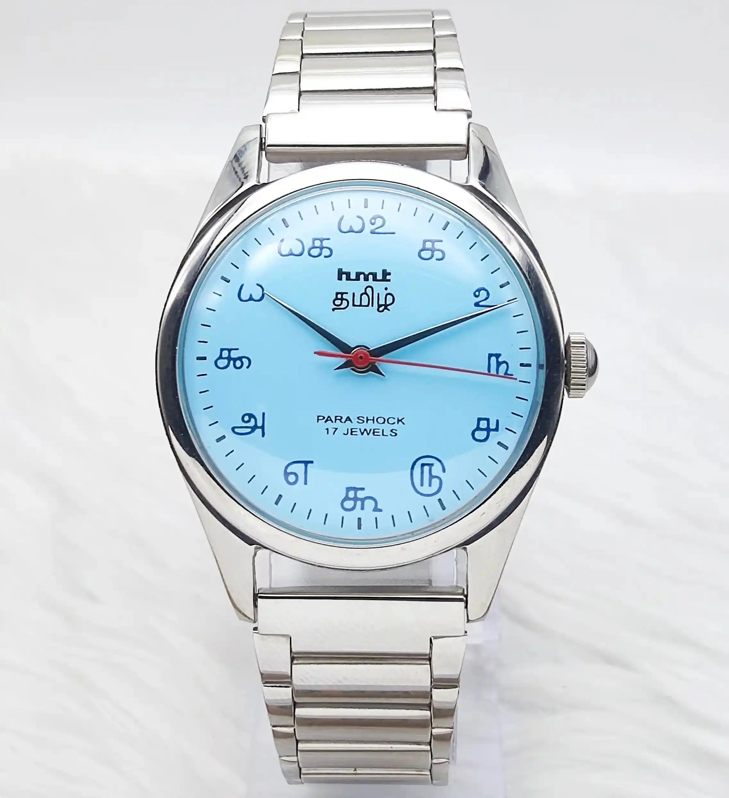 HMT Tamil Ocean Blue Dial Para Shock 17 Jewels Handwinding - Discover-Diamonds