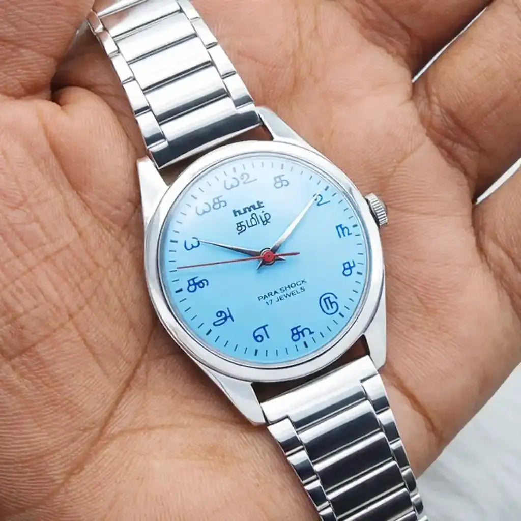 HMT Tamil Ocean Blue Dial Para Shock 17 Jewels Handwinding - Discover-Diamonds