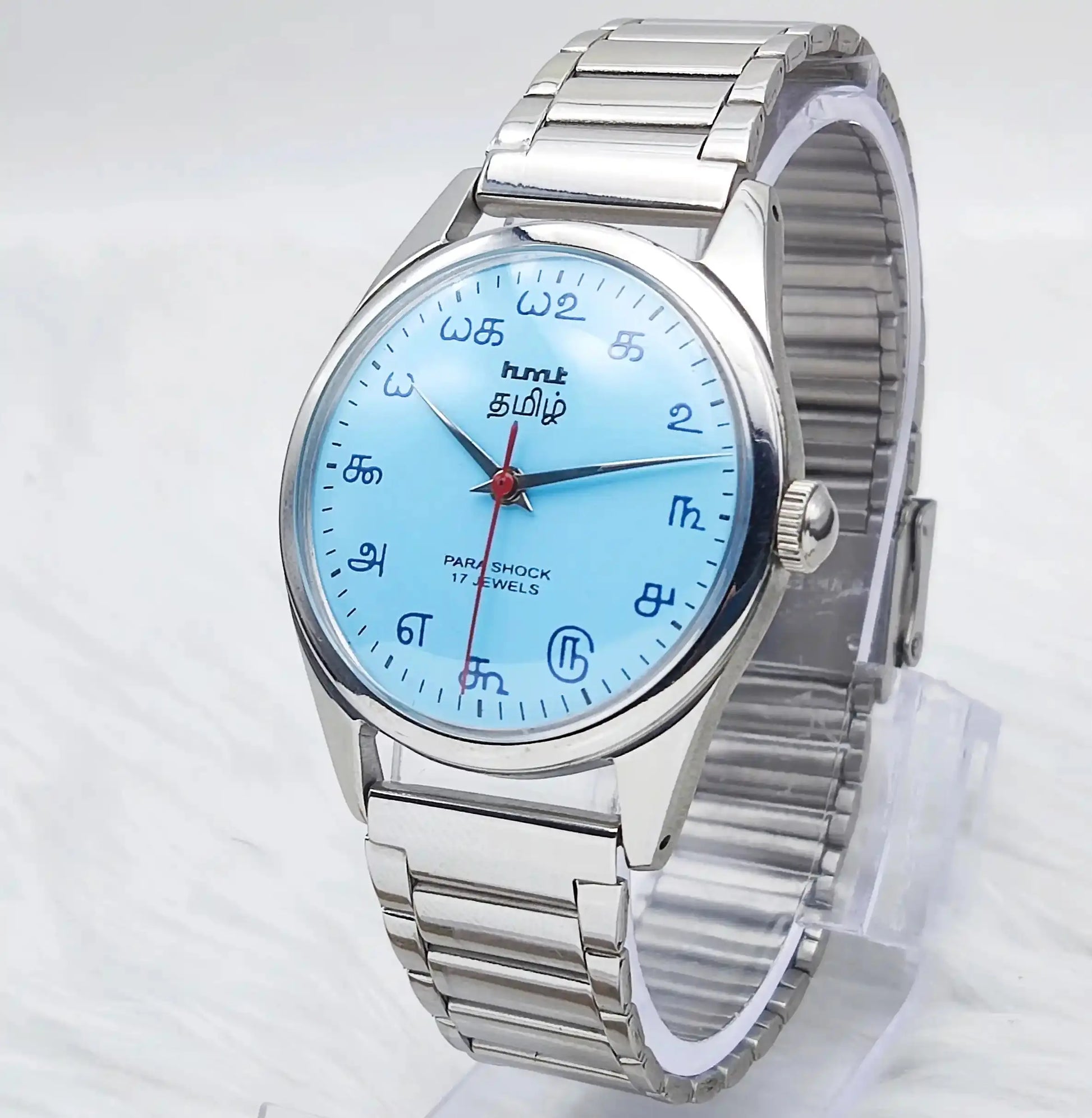 HMT Tamil Ocean Blue Dial Para Shock 17 Jewels Handwinding - Discover-Diamonds