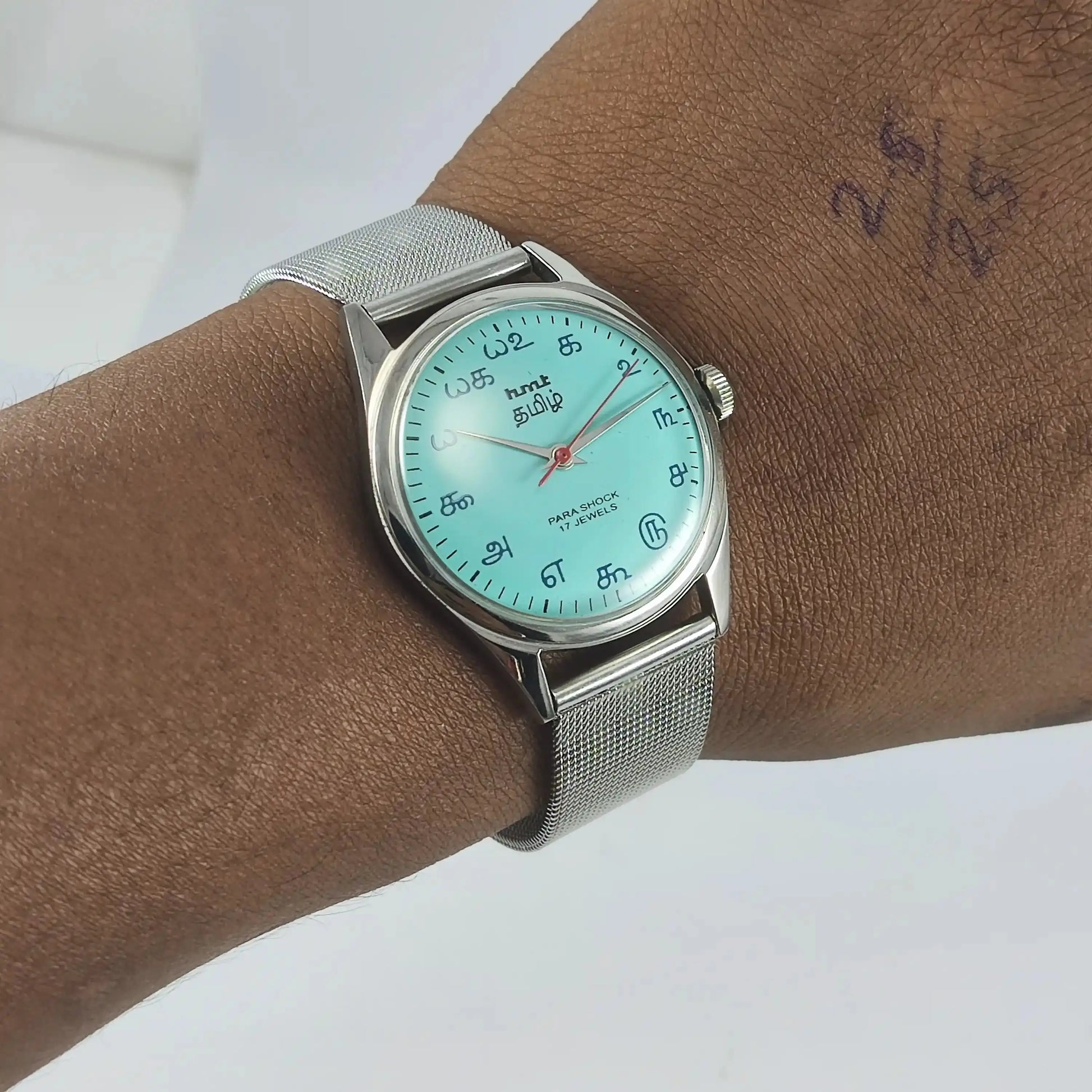 HMT Tamil Turquoise Dial Para Shock 17 Jewels Handwinding Discover-Diamonds Physical