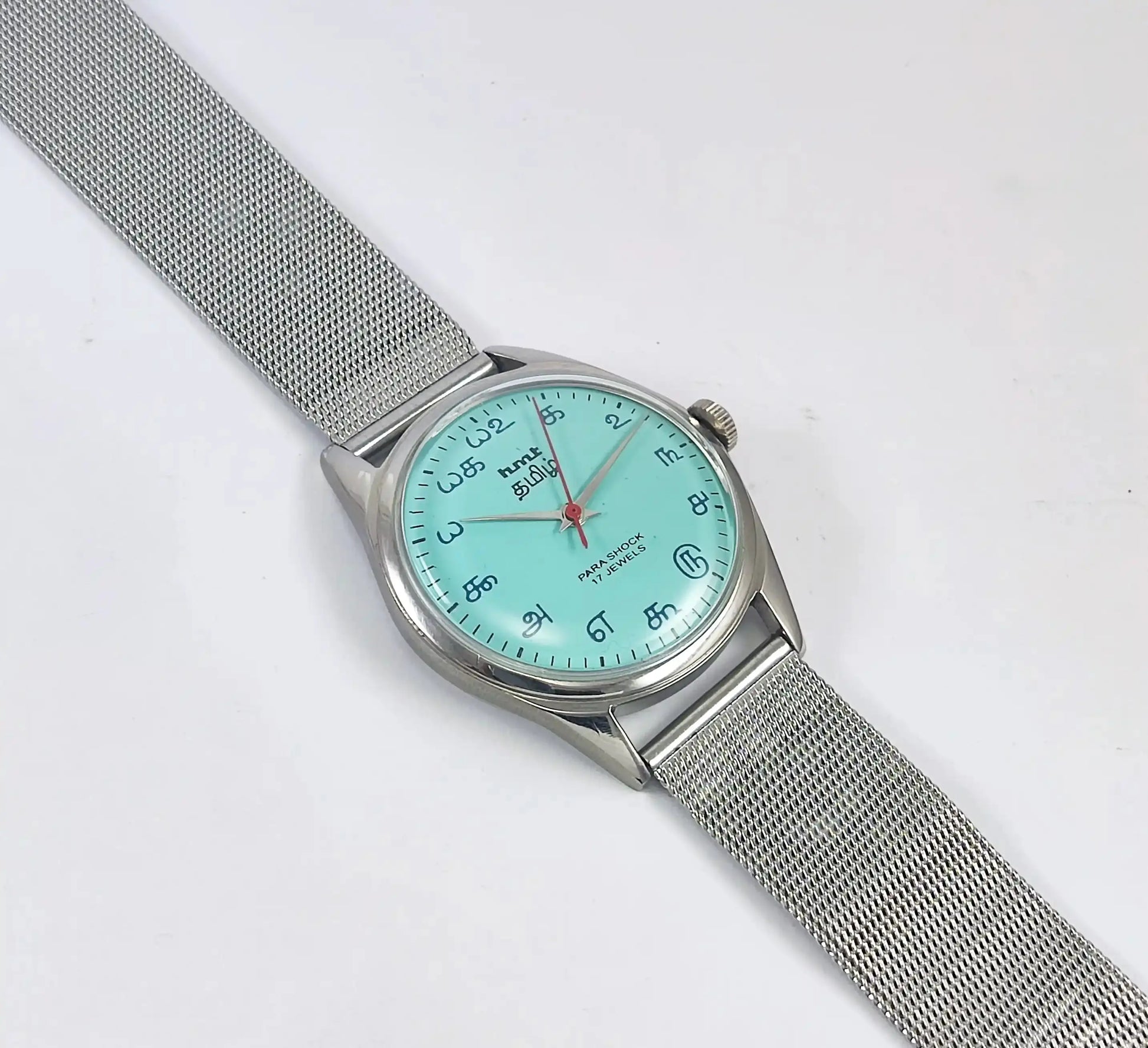 HMT Tamil Turquoise Dial Para Shock 17 Jewels Handwinding Discover-Diamonds Physical