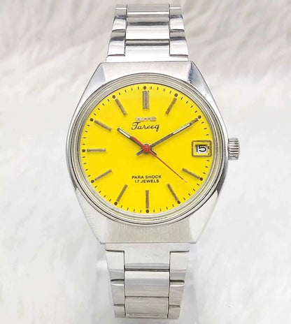 HMT Tareeq Para Shock 17 Jewels Yellow Dial Stick Indices Date Function