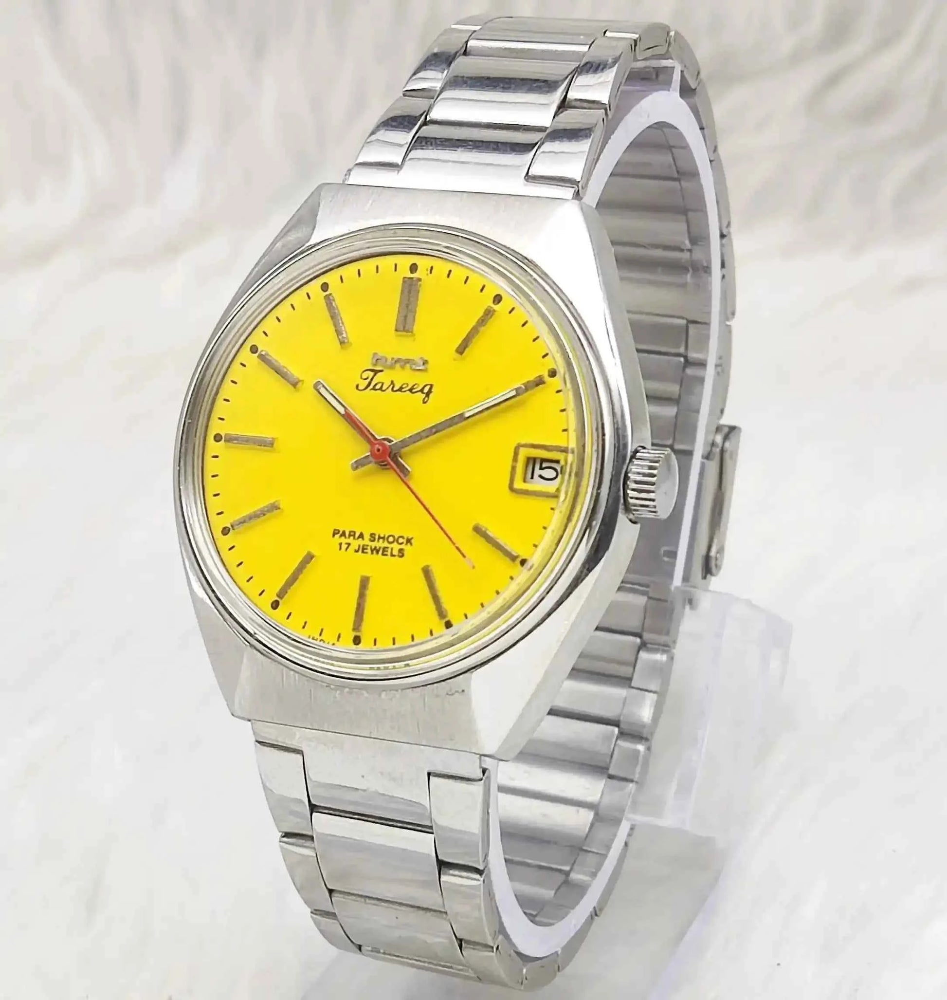 HMT Tareeq Para Shock 17 Jewels Yellow Dial Stick Indices Date Function