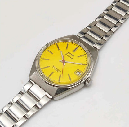 HMT Tareeq Para Shock 17 Jewels Yellow Dial Stick Indices Date Function