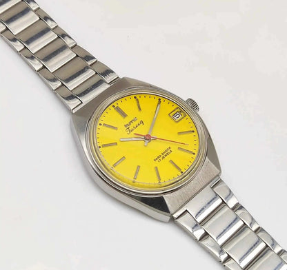HMT Tareeq Para Shock 17 Jewels Yellow Dial Stick Indices Date Function