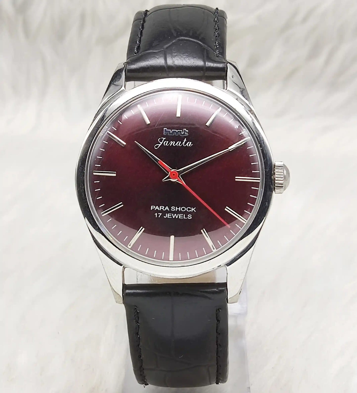 HMT Janata Men's Watch - Maroon Dial, Stick Indices, 17 Jewels