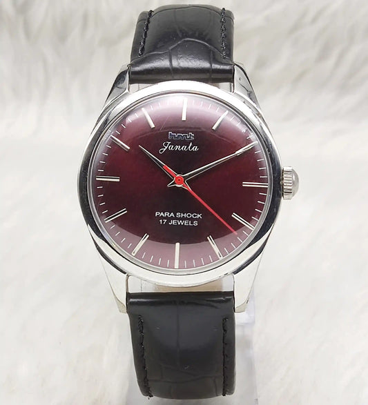 HMT Janata Men's Watch - Maroon Dial, Stick Indices, 17 Jewels