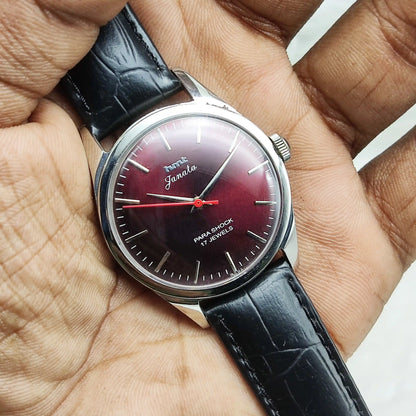 HMT Janata Men's Watch - Maroon Dial, Stick Indices, 17 Jewels