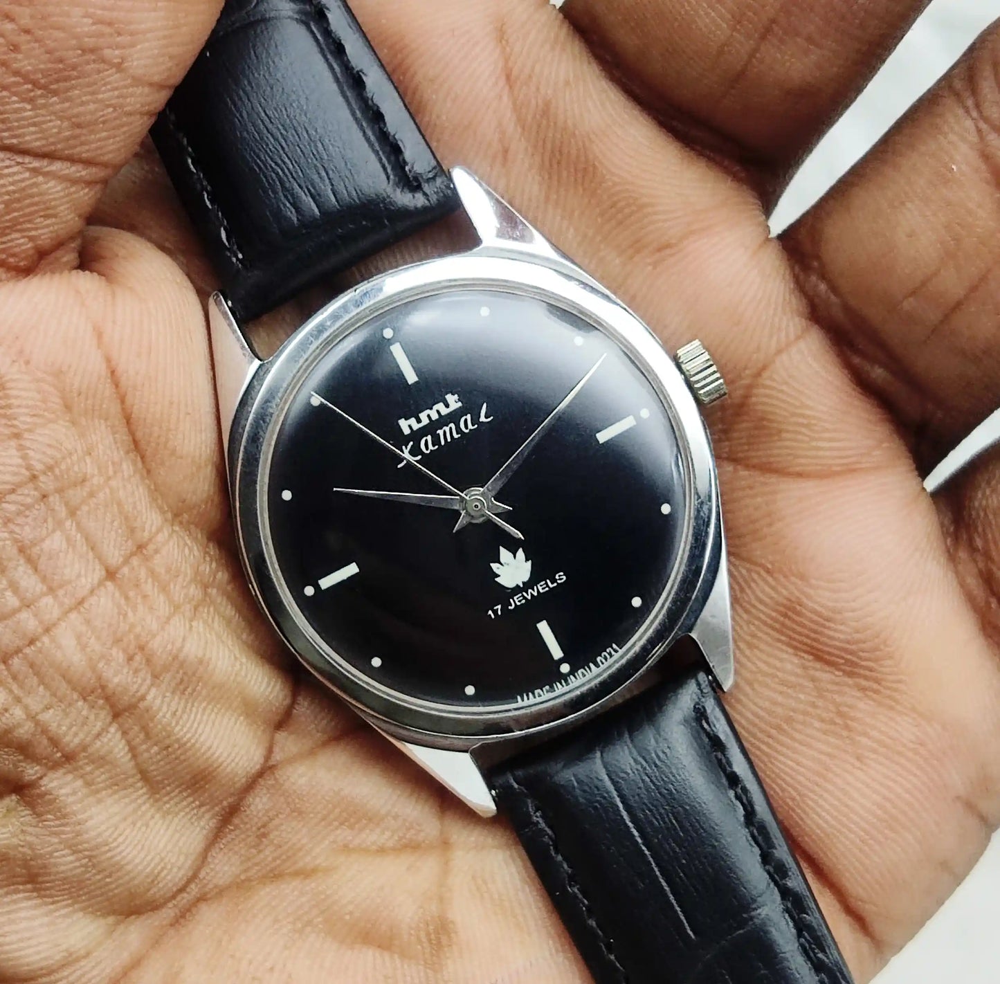 HMT Kamal 17 Jewels Handwinding Para Shock Black Dial Men's Watch
