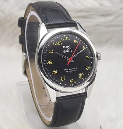 HMT Tamil Numerals Watch 17 Jewels Para Shock Black Dial Handwinding