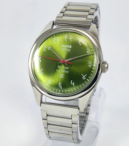 HMT Devanagari Para Shock 17 Jewels Apple Green Dial Mechanical Handwinding Men's Watch - Discover-Diamonds