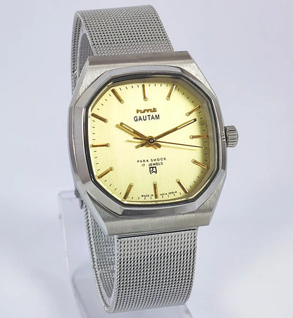 HMT Gautam Para Shock 17 Jewels Golden Dial Handwinding Discover-Diamonds