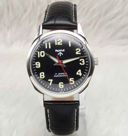 HMT Glow In The Dark Black Dial English Numerals Handwinding 17 Jewels