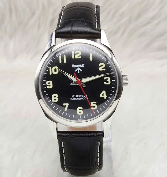 HMT Glow In The Dark Black Dial English Numerals Handwinding 17 Jewels