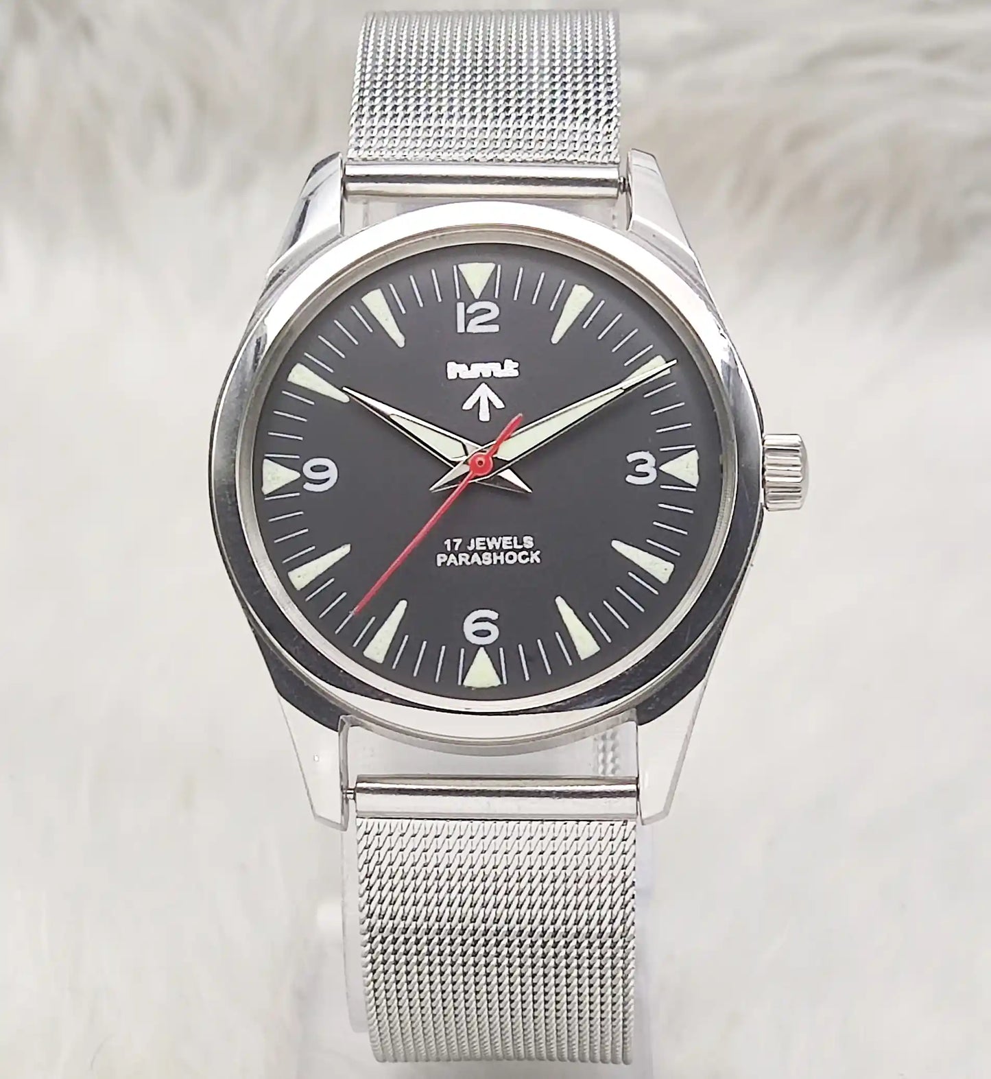 HMT Handwinding Black Dial - 17 Jewels Transparent Back Timeless Elegance Watch