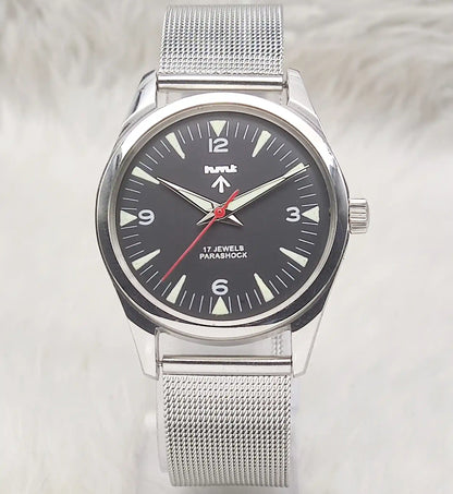 HMT Handwinding Black Dial - 17 Jewels Transparent Back Timeless Elegance Watch