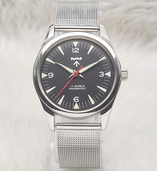 HMT Handwinding Black Dial - 17 Jewels Transparent Back Timeless Elegance Watch