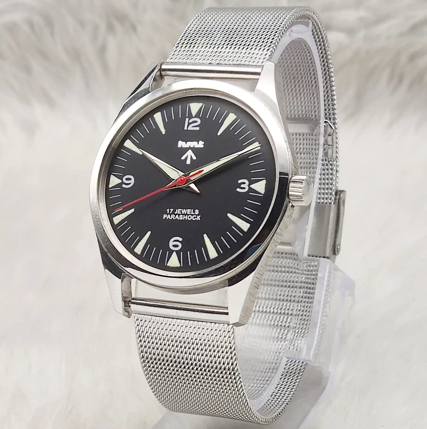 HMT Handwinding Black Dial - 17 Jewels Transparent Back Timeless Elegance Watch