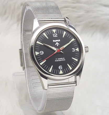 HMT Handwinding Black Dial - 17 Jewels Transparent Back Timeless Elegance Watch