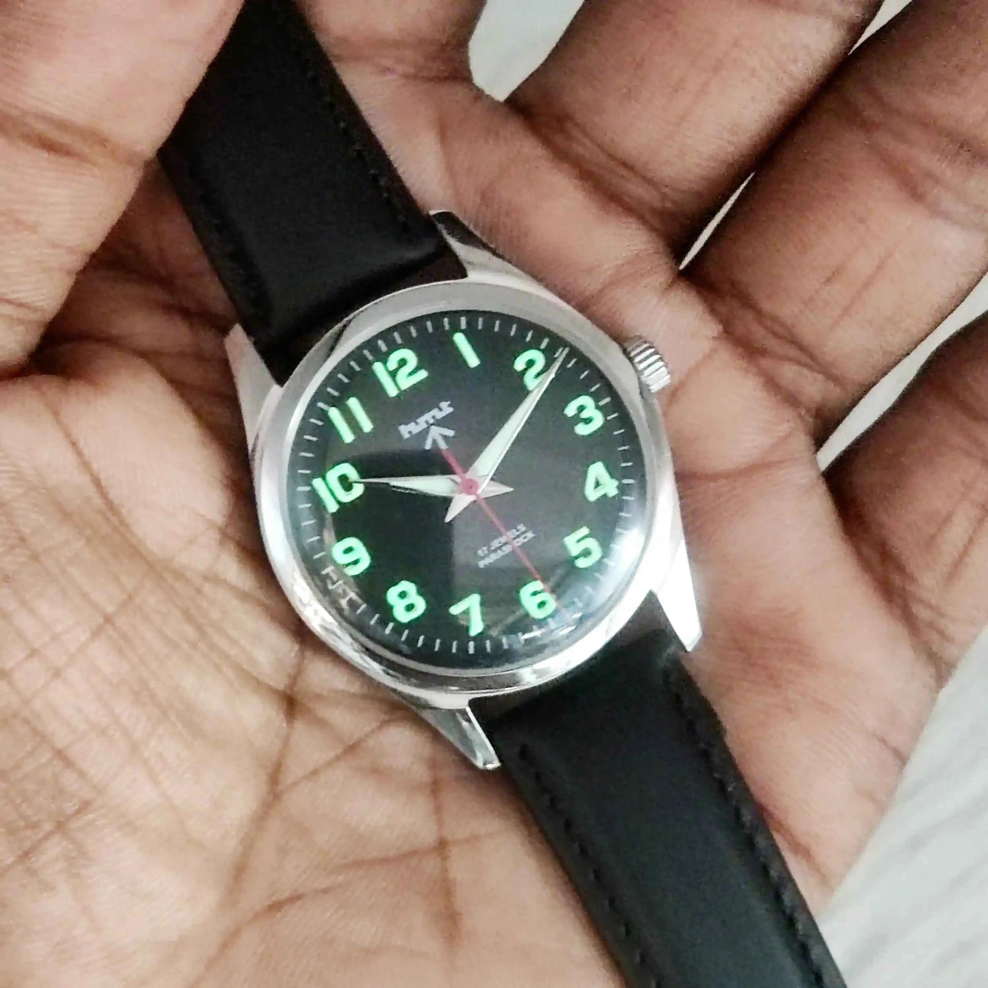 HMT Handwinding Glow In The Dark Black Dial English Numerals