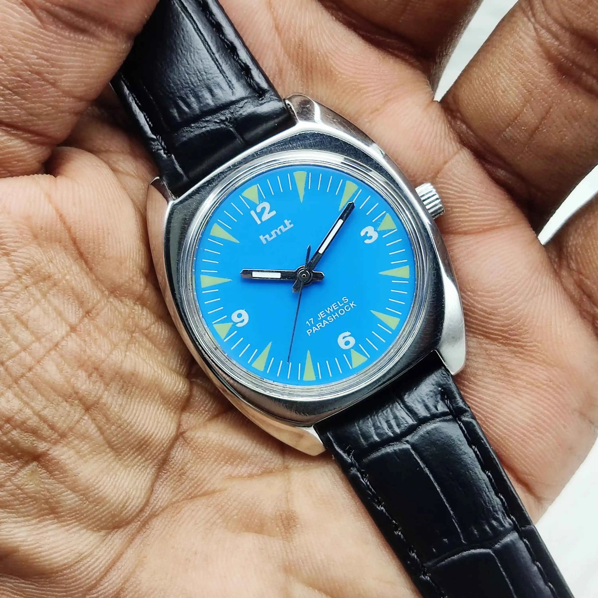 HMT Handwinding Watch with Sky Blue Dial and 17 Jewels