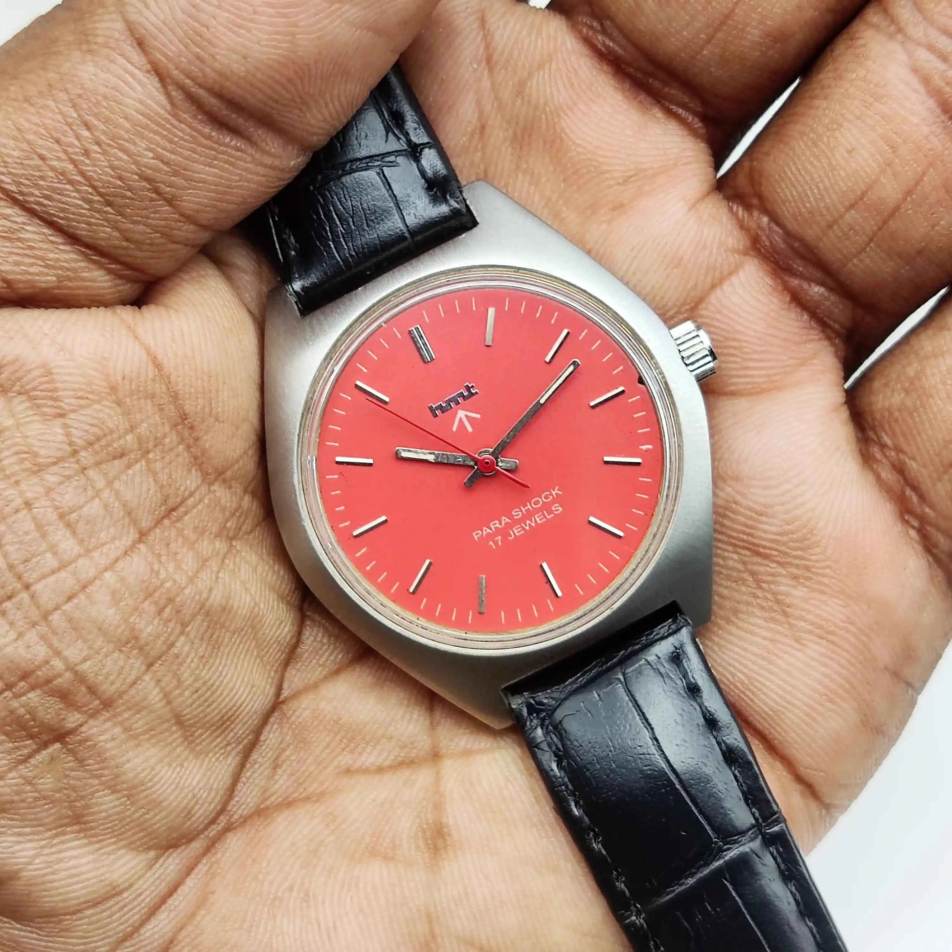 HMT Handwinding Stick Indices Candy Red Dial Men's Watches