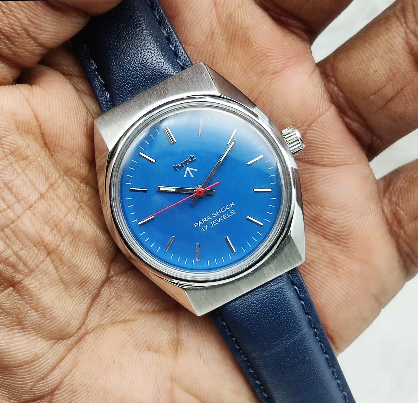 HMT Handwinding Watch Sky Blue Dial With Stick Indices - 17 Jewels Watch