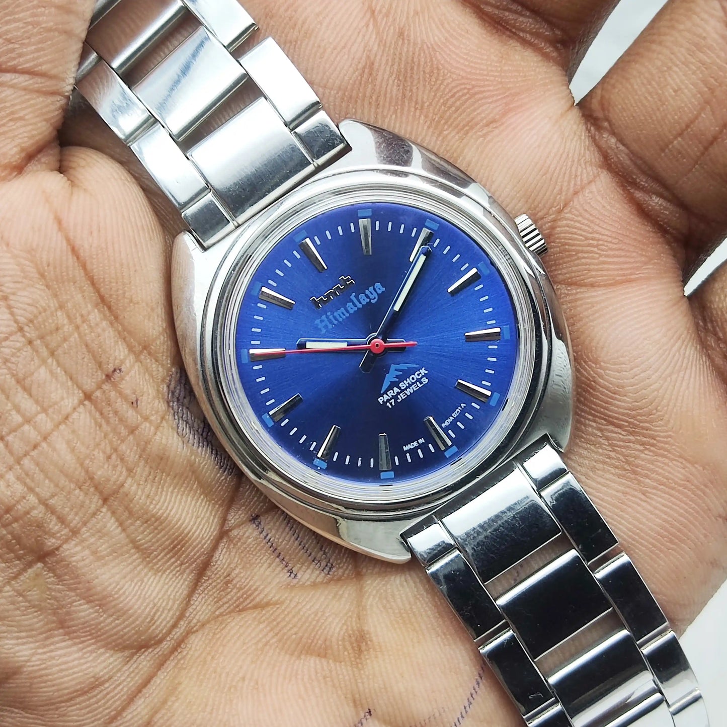 HMT Himalaya 17 Jewels Bluish Dial Handwinding Watch Transparent Back