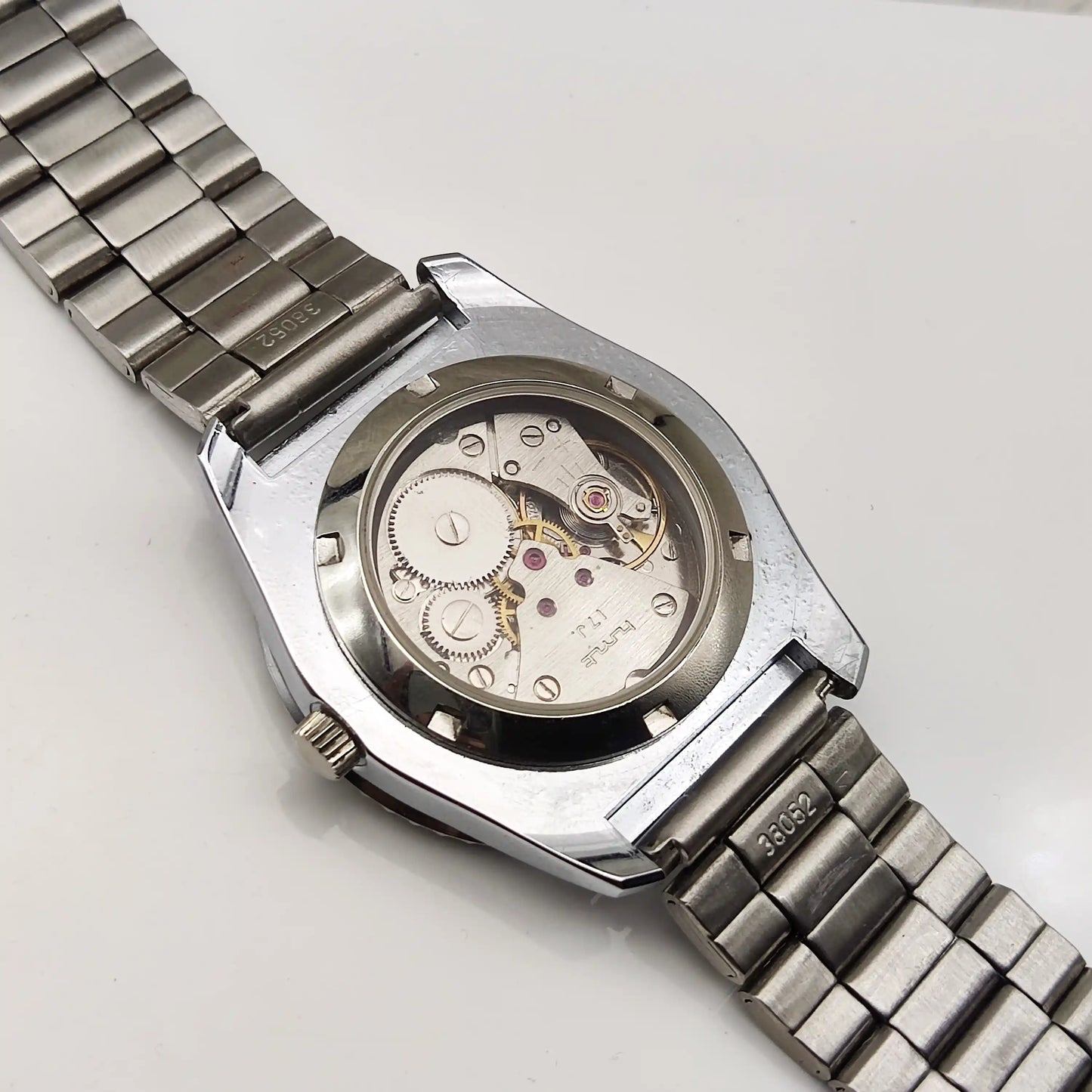 HMT Himalaya Handwinding Watch with 17 Jewels, Silver Dial, and Transparent Back