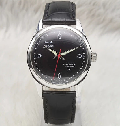 HMT Janata 17 Jewels Handwinding Black Dial Transaprent Back Watch