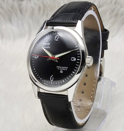 HMT Janata 17 Jewels Handwinding Black Dial Transaprent Back Watch