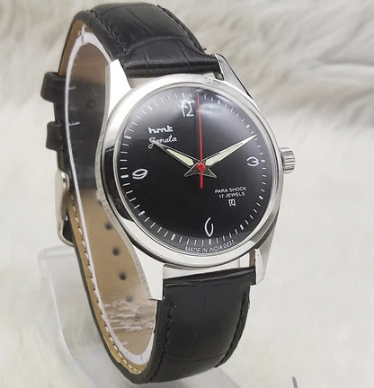 HMT Janata 17 Jewels Handwinding Black Dial Transaprent Back Watch