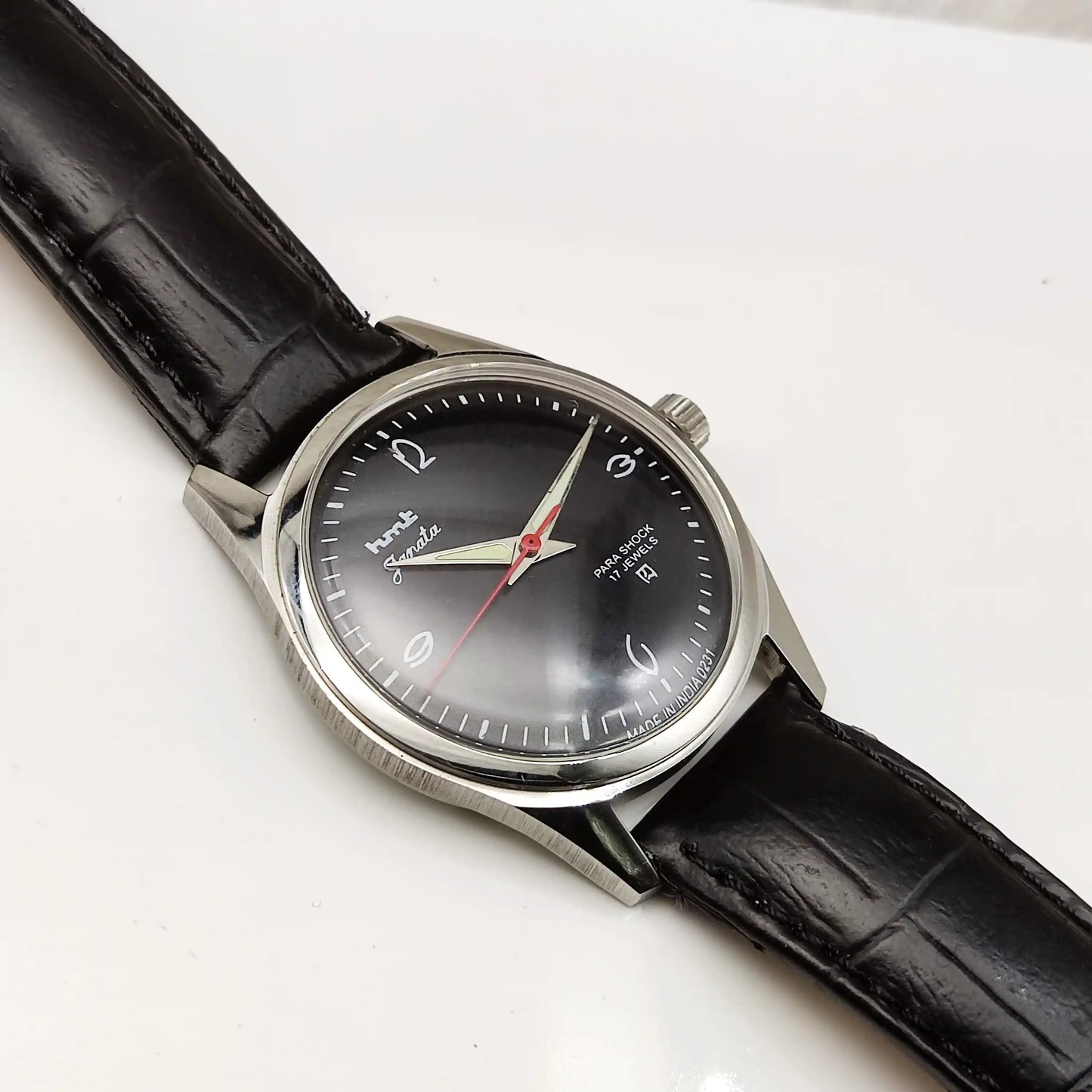 HMT Janata 17 Jewels Handwinding Black Dial Transaprent Back Watch