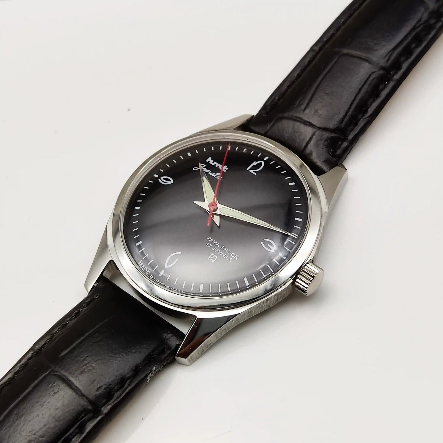 HMT Janata 17 Jewels Handwinding Black Dial Transaprent Back Watch