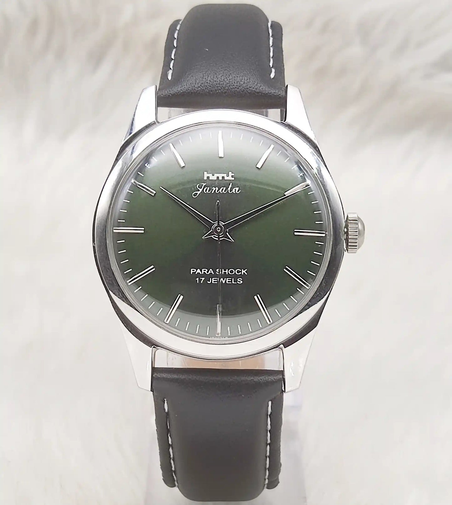 HMT Janata Mechanical Handwinding Apple Greeen Dial 17 Jewels Watch Transparent Back