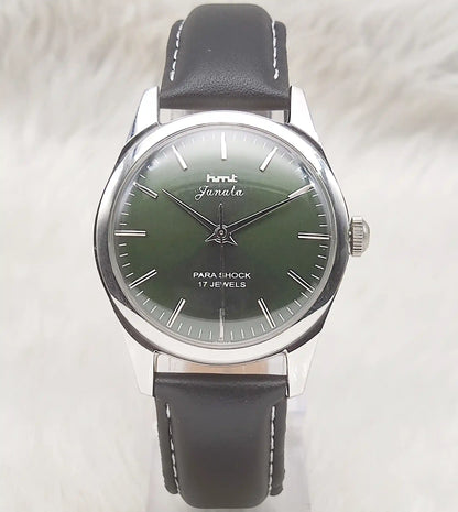 HMT Janata Mechanical Handwinding Apple Greeen Dial 17 Jewels Watch Transparent Back