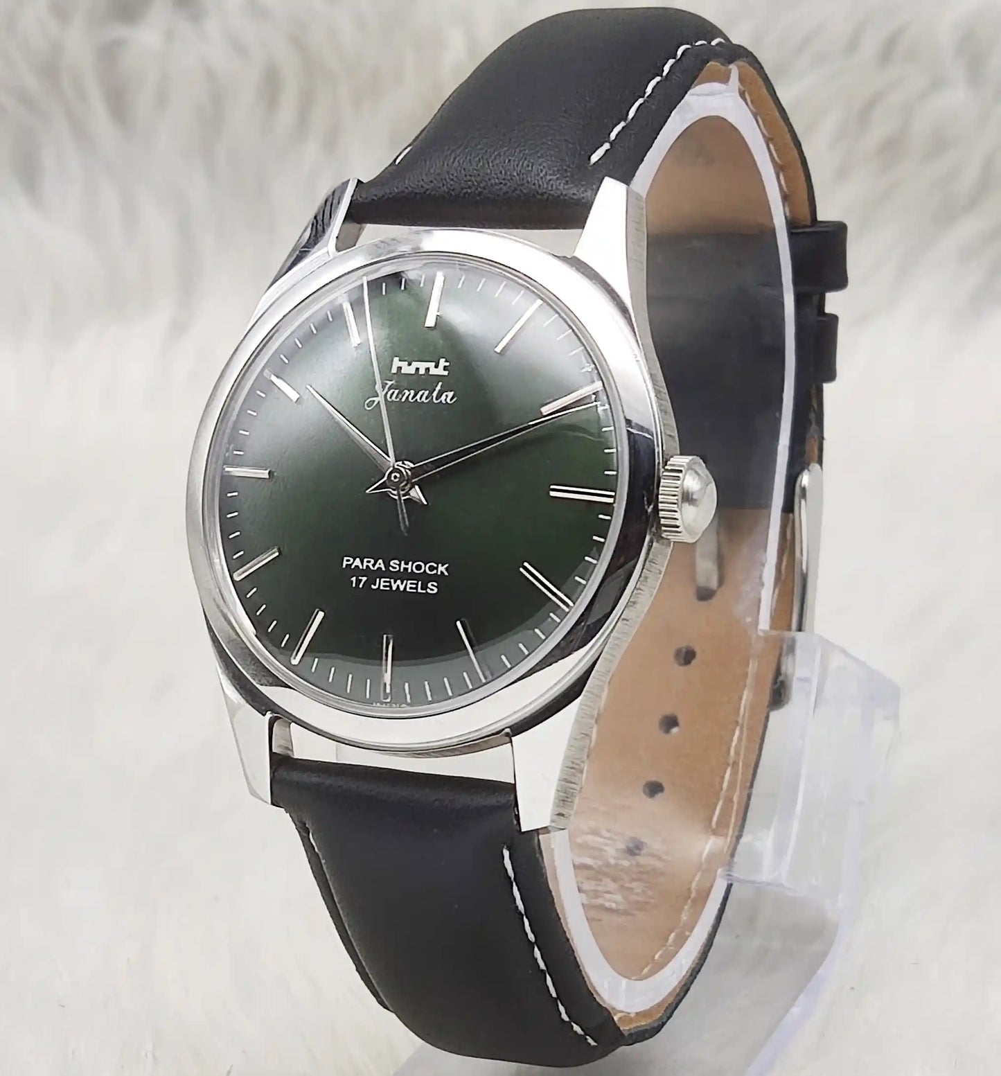 HMT Janata Mechanical Handwinding Apple Greeen Dial 17 Jewels Watch Transparent Back