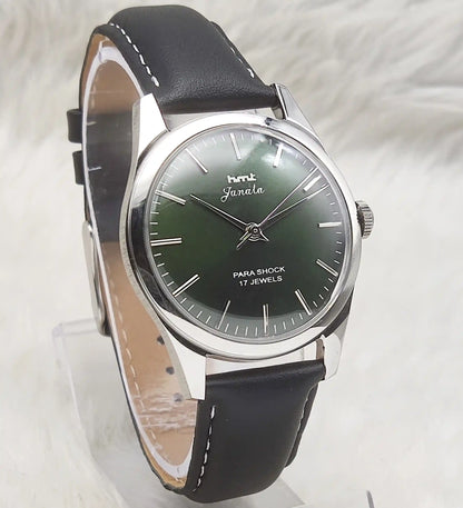 HMT Janata Mechanical Handwinding Apple Greeen Dial 17 Jewels Watch Transparent Back
