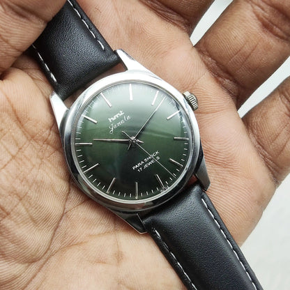 HMT Janata Mechanical Handwinding Apple Greeen Dial 17 Jewels Watch Transparent Back