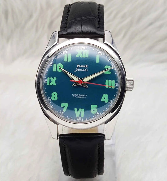 HMT Janata Black Devanagari Dial Para Shock 17 Jewels Transparent Back Mechanical Handwinding Watch