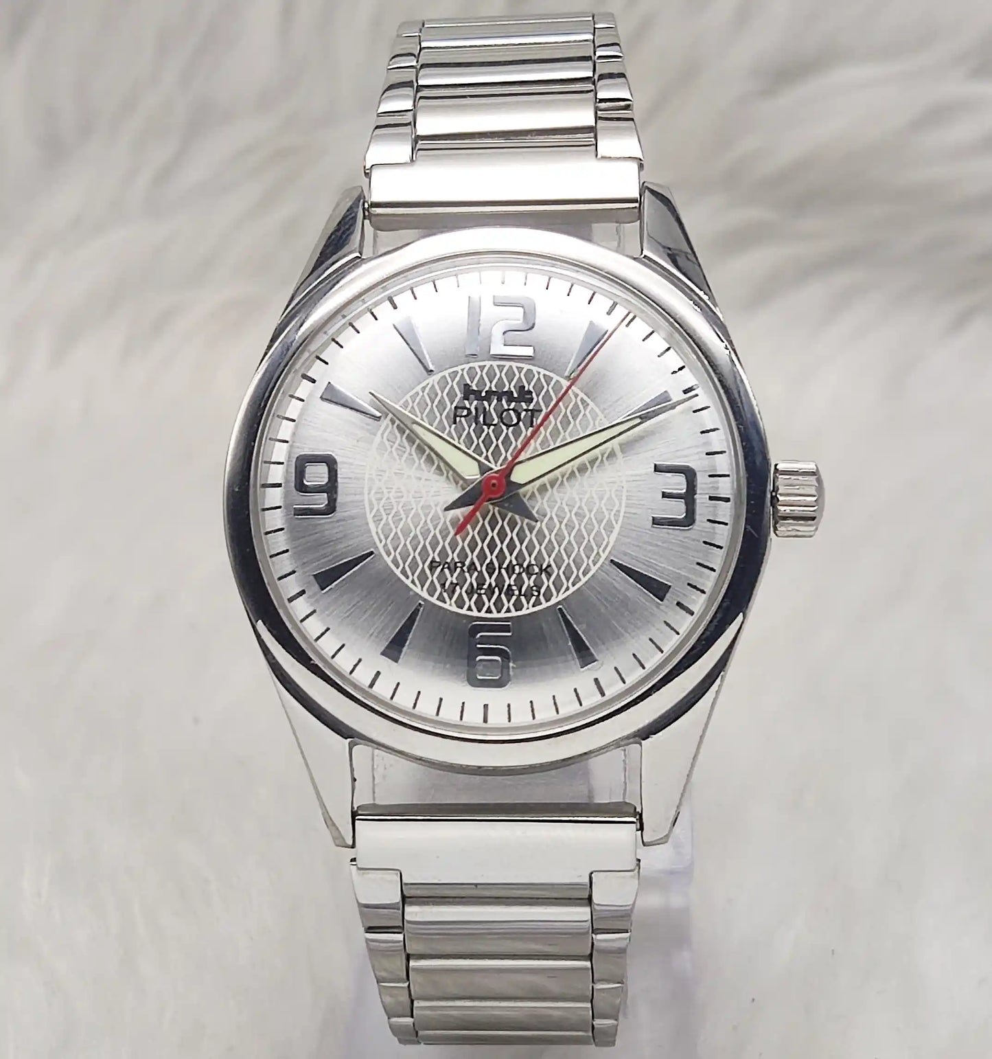HMT Pilot 17 Jewels Silver Dial - Handwinding Men's Watch English-Stick Numerals