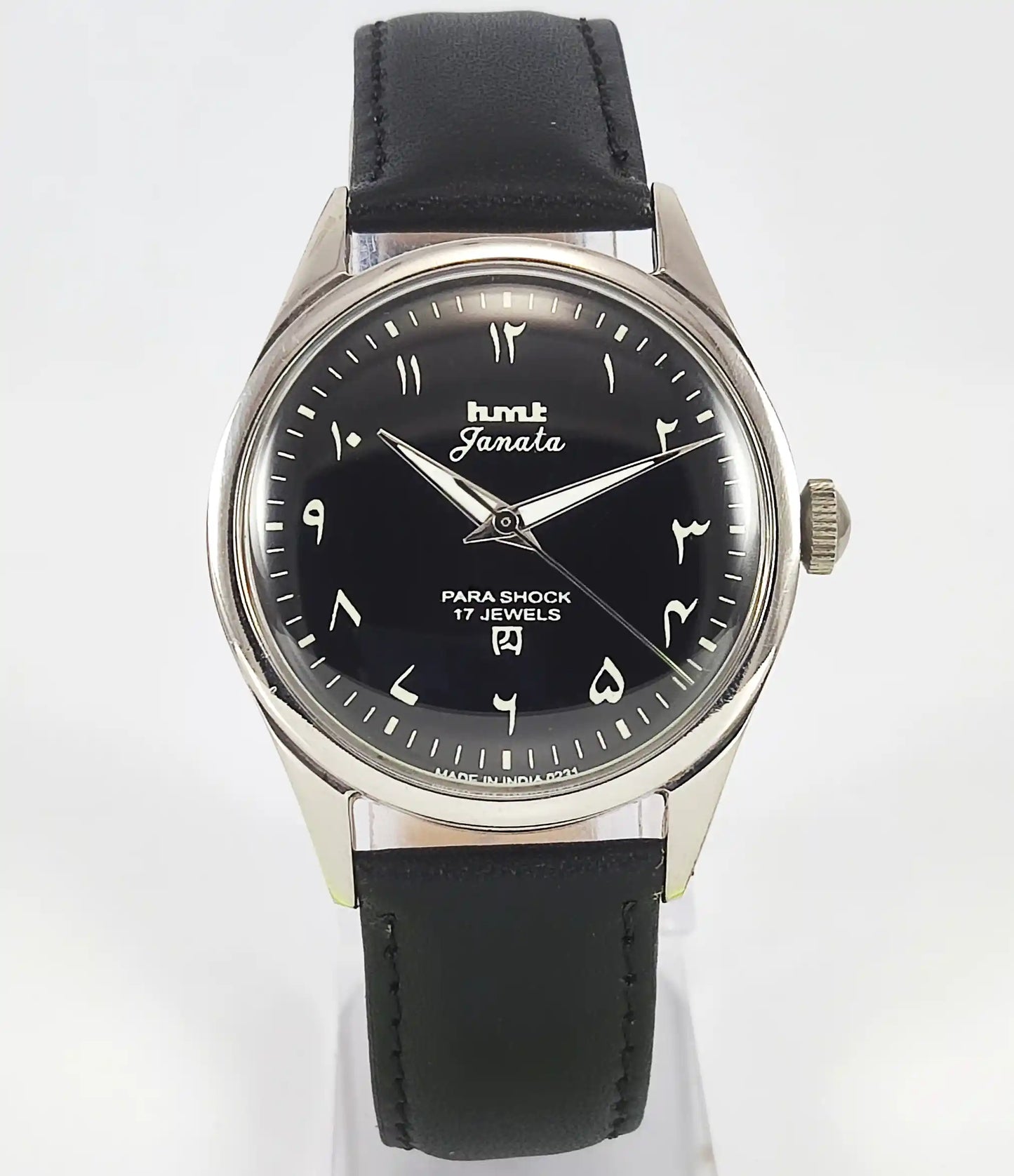 HMT Janata Devanagari Font Transparent Back Black Dial 17 Jewels Discover-Diamonds