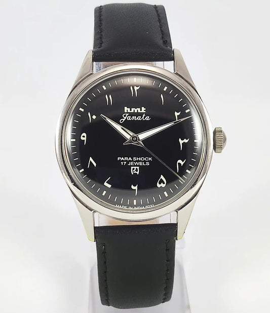 HMT Janata Devanagari Font Transparent Back Black Dial 17 Jewels Discover-Diamonds