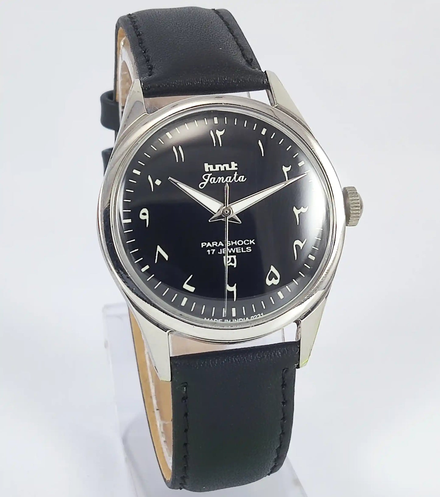 HMT Janata Devanagari Font Transparent Back Black Dial 17 Jewels Discover-Diamonds